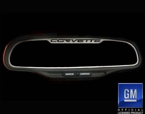 American Car Craft 2005-2013 C6 Corvette - CORVETTE Style Rear View Mirror Trim, Brushed Stainless (AUTO-DIM) 041034